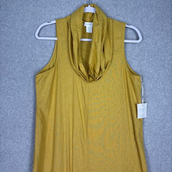 Cynthia Rowley Dress Medium Mustard Linen Cowl Hi Lo Lagenlook‎ Coastal Grandma - Picture 2 of 12